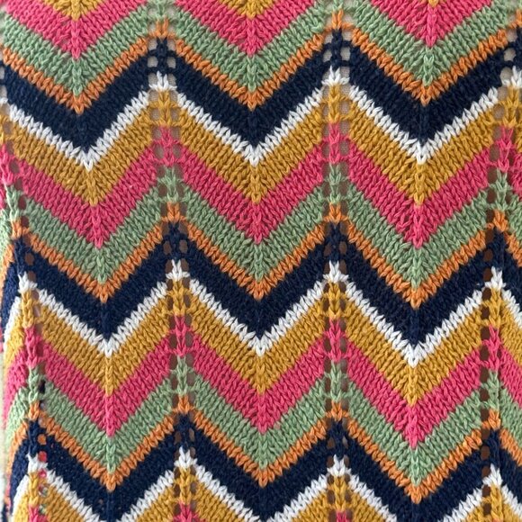 Shein Flare Long Sleeve Open Knit Chevron Crew Neck Crop Sweater - Picture 2 of 7